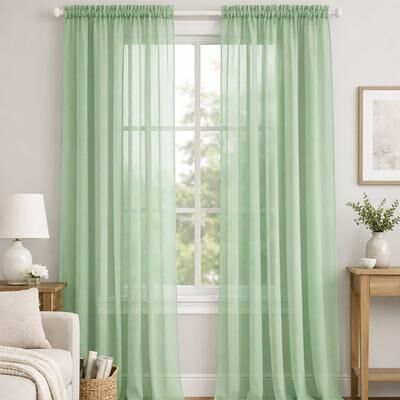 Home Mart Goods "Sage Green Sheer Window Rod Pocket Curtain Set 90"" Inches Long (2 Panels) - 90"" Long"