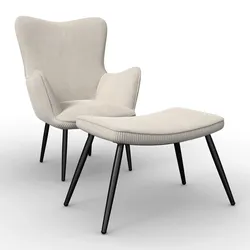 Sessel Aurora mit Hocker Cord Creme