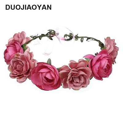 Simulation Rose Haarnadel Urlaub Kranz Haarband Kopfschmuck Blumenkrone Stirnband Blumen Hochzeit Braut Haarband