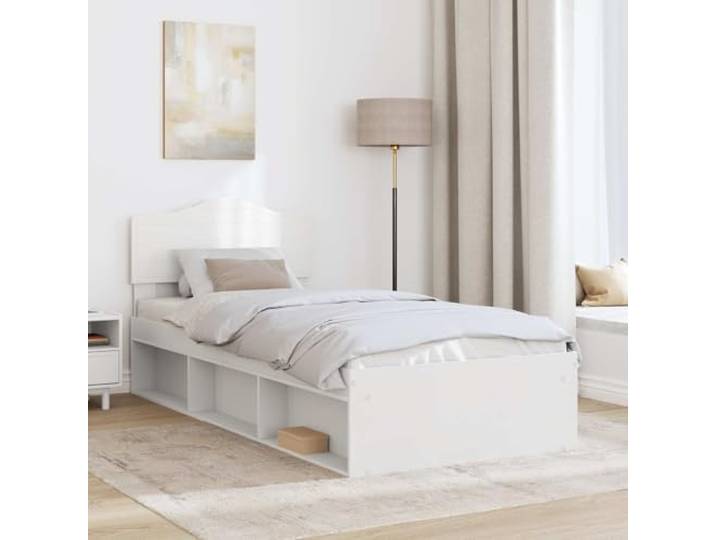 KTHLBRH Bettgestell, weiß, 100 x 200 cm, Kiefer massiv Engineered Holz, Kopfteil inklusive, modernes Design, einfache Montage
