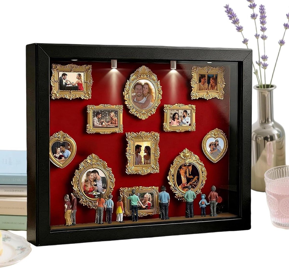 Mini Museum Fotolijst Rom - Herinnering Bewaardoos met LED Verlichting - 11 Fotolijstjes - Zwart