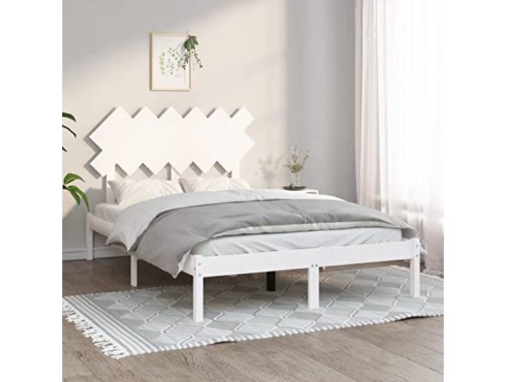 YNGBHFNOP Massives Kiefernholz Modernes Kopfteil Stabil 135x190 cm Weiß Massivholzbett Weiß 135x190 cm Bettgestell mit Kopfteil Kiefernholz Lattenrost Stabil Modern