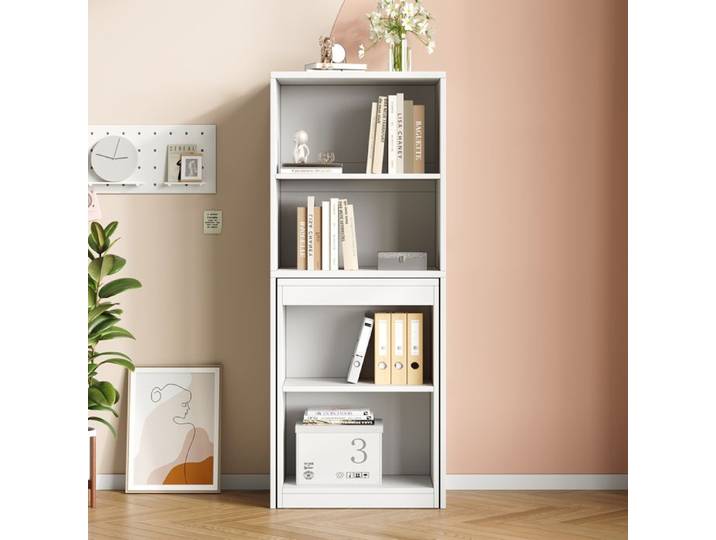 Bureau pliable Modenuit 130x51x137 cm avec design 2 en 1 et 4 compartiments ouverts en panneau de particules blanc