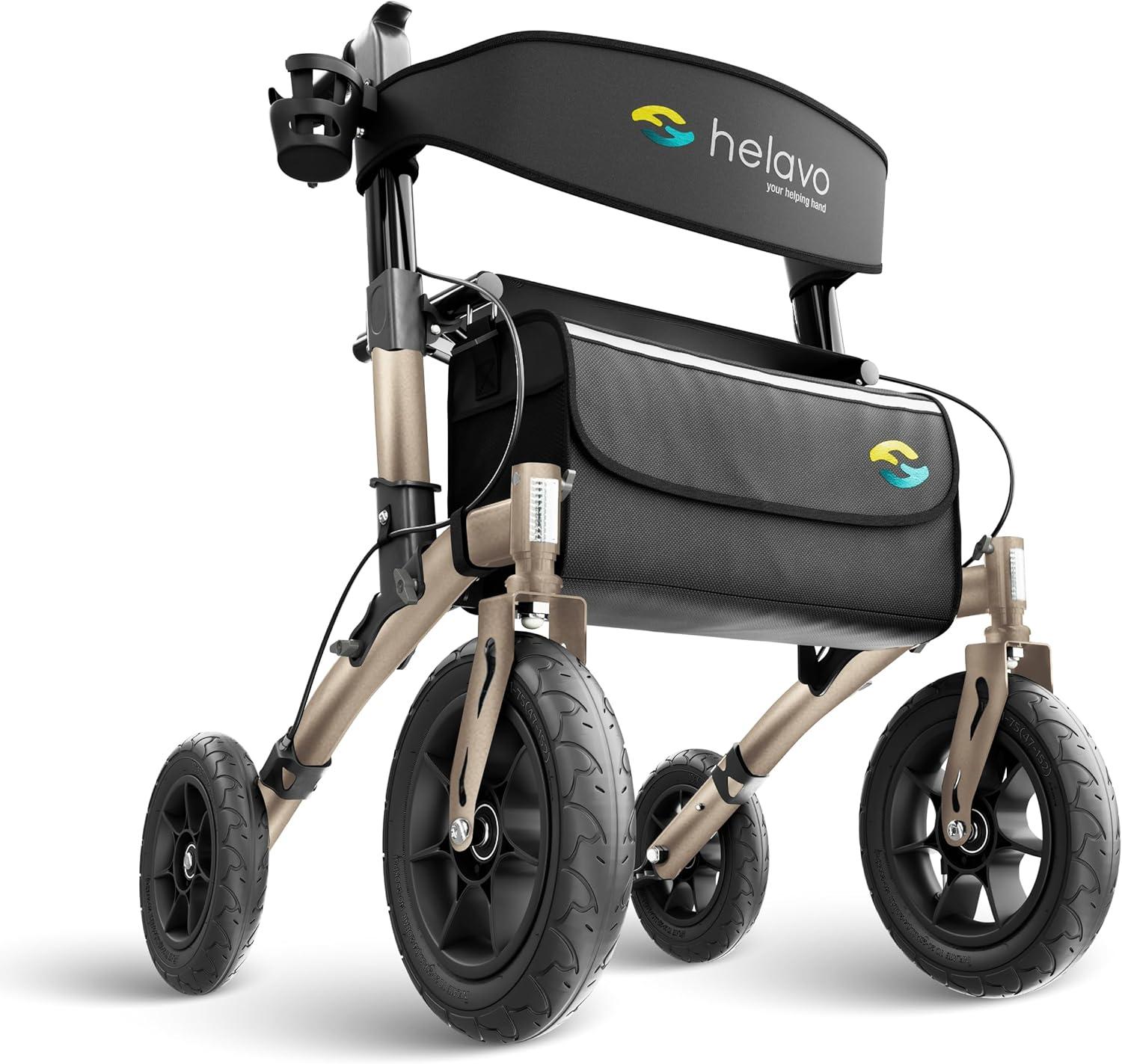 Rollator mit Luftreifen für den Außenbereich - Faltbar und leicht mit Sitzfunktion, Aluminium-Gehhilfe für den Außenbereich