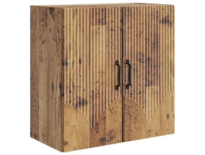 GFEROMRF Wandschrank aus Holzwerkstoff 59x31x60 cm mit Türen und Regalen Strapazierfähiger Holzwerkstoff, wandmontiert, platzsparend, Pendeltüren, schwarze Metallgriffe