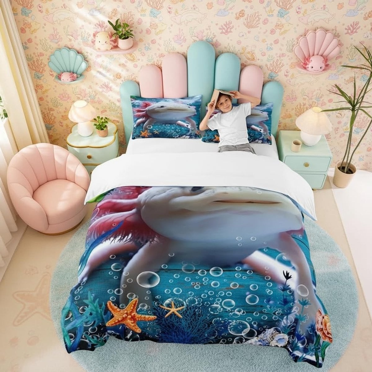 Solidchoice Axolotl Dekbedovertrek Set voor Kinderen, 200 x 200 cm