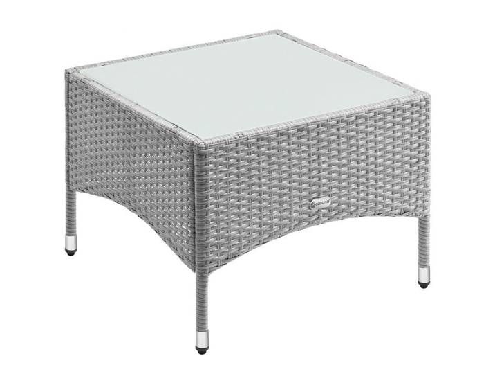 CASARIA® Table d'appoint en polyrotin gris 58x58x42cm Table basse de jardin carrée avec plaque en verre Petite table extérieur