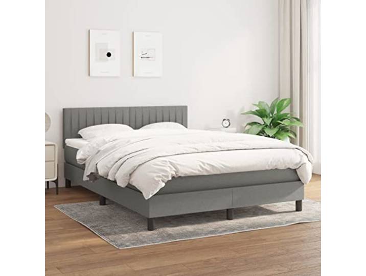 RJPLMFV Lattenrost mit Matratze, 140 x 190 cm, Dunkelgrau Kopfteil verstellbar, Taschenfedern, mittlere Unterstützung, atmungsaktiver Stoff