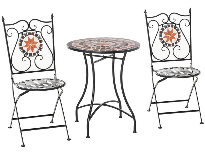 Outsunny Gartenset Balkonmöbel Set 3-teilige Mosaiktisch2 faltbare Stühle Metall