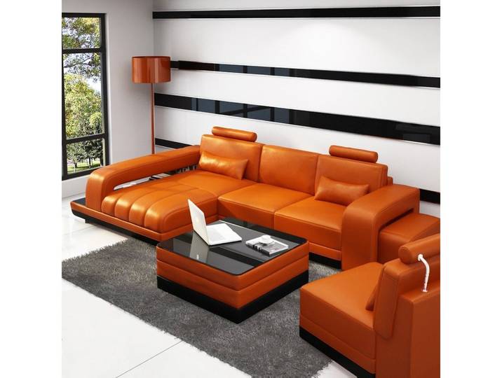 JVmoebel Ecksofa Eckcouch aus italienischem Leder in Orange mit Kissen-Ausstattung, Made in Europa