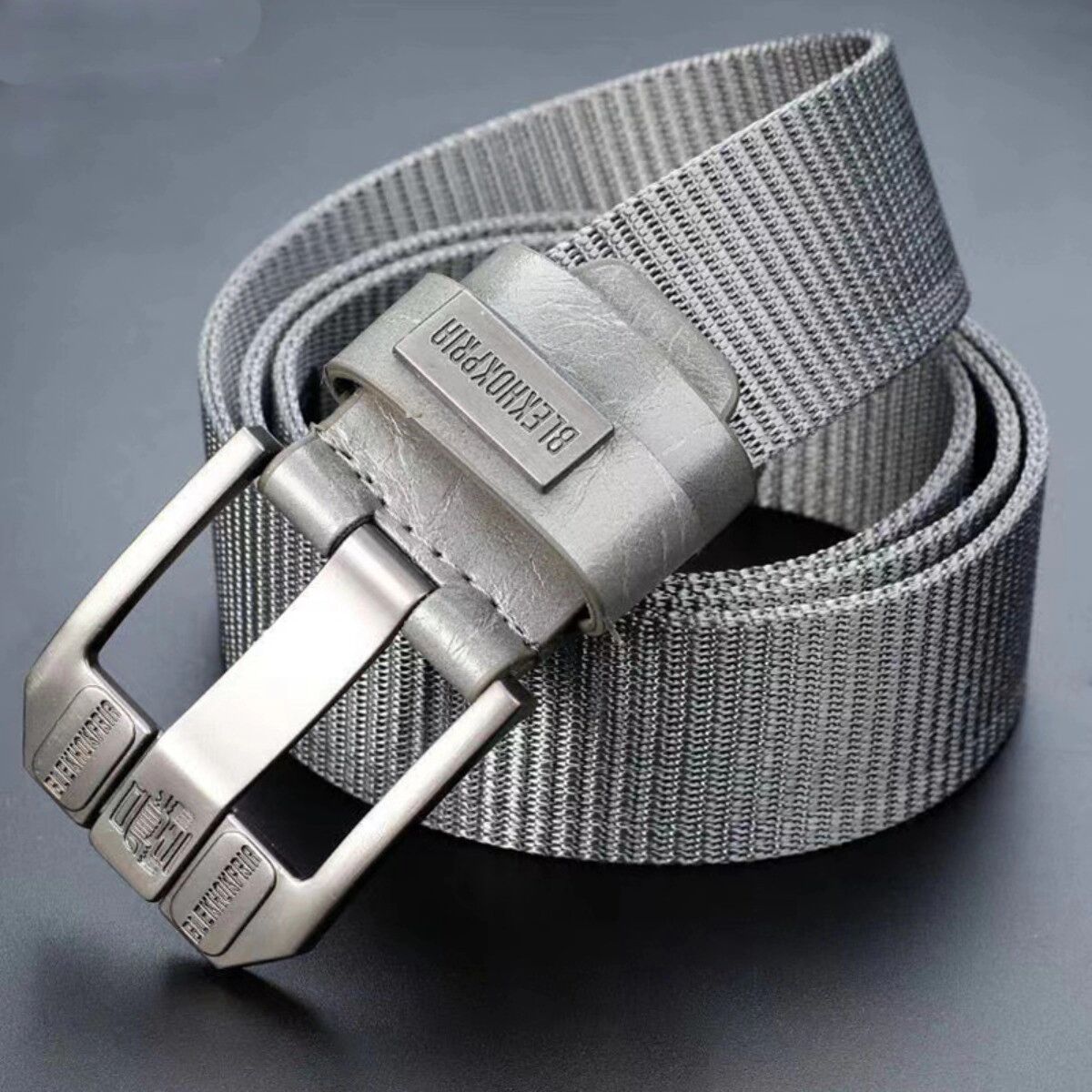 INF Ceinture tactique en nylon avec boucle roller auto, ceinture ergonomique 120cm, ferrures en alliage d'aluminium Gris