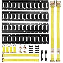 VEVOR E-Track-Zurrschienen-Set, 4er-Pack 0,6 m E-Track-Schienen, 20 Stk, inkl. 2 Ratschengurten & 4 O-Ringen & 4 Zurrgurten mit D-Ring & 2 Einzelschlitzen & 8 Endkappen, für Garagen, Lieferwagen