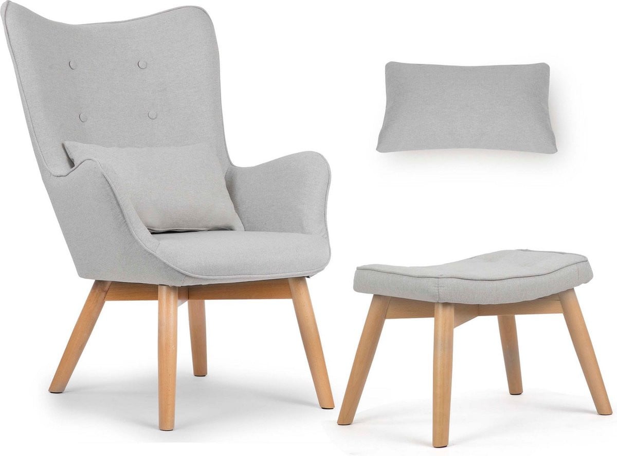Norse Oorfauteuil met Voetenbank - Lichtgrijs - Scandinavisch Lounge Design