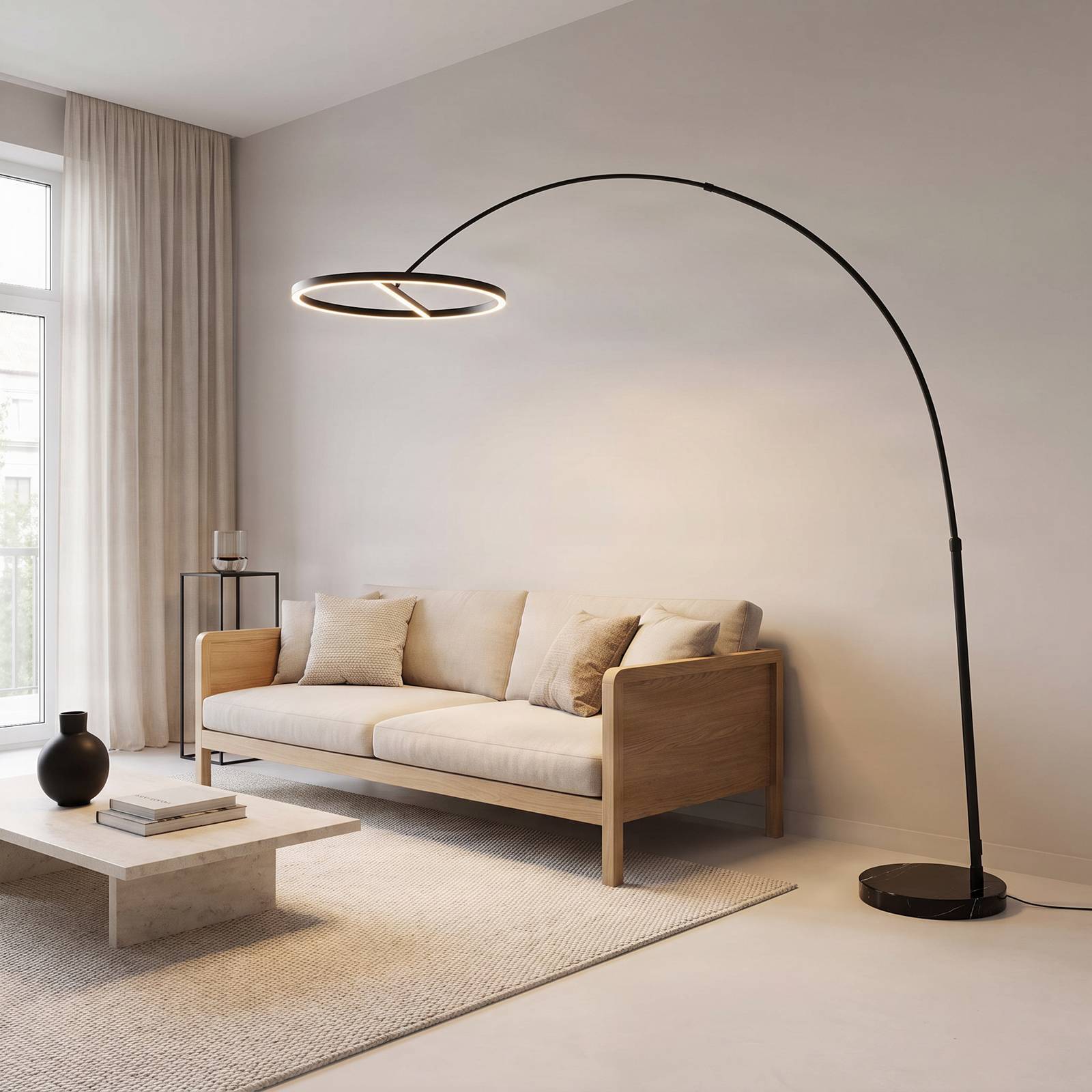 Lampa łukowa - lampa stojąca Virvera Lucande, czarny, salon / jadalnia, aluminium, nowoczesny