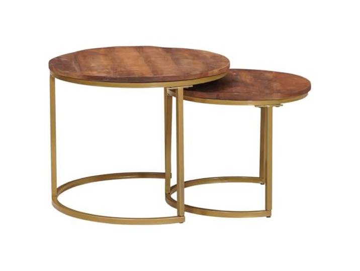 IBUQDDV Nesting-Couchtische 2 STK. Honigbraun 50 x 50 x 40 cm Massives Mangoholz, pulverbeschichteter Stahl, runde Form, Nesting-Funktion, Industrystil