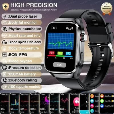 Inspired Finds AI Health Monitoring Smart Watch With ECG PPG Blood Pressure And Uric Acid Tracking black