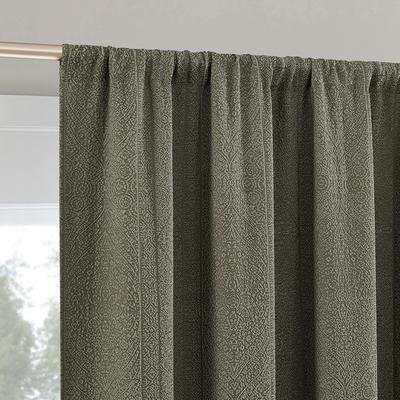 Sun Zero Medina Woven Damask Medallion Total Blackout Rod Pocket 2-Piece Curtain Panel Pair