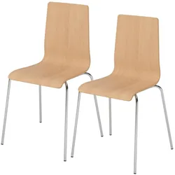 bümö WoodLine Stapelstuhl 2er Set - Ergonomischer Holzschalenstuhl aus Buche & Chrom-Metallgestell, Schalenstuhl stapelbar für Konferenzraum, Meeting
