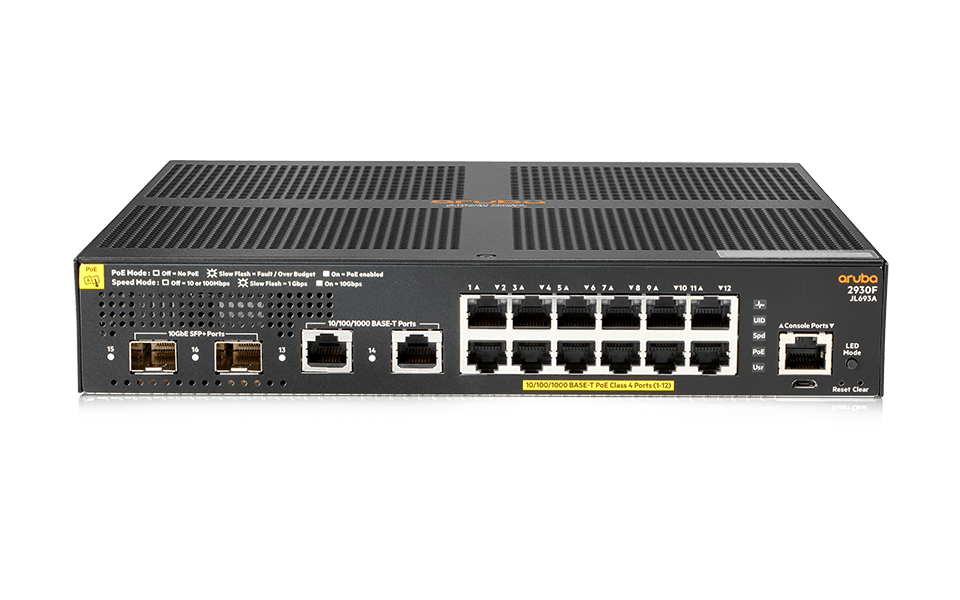 HPE Aruba Networking 2930F 12G PoE+ 2G/2SFP+ Switch