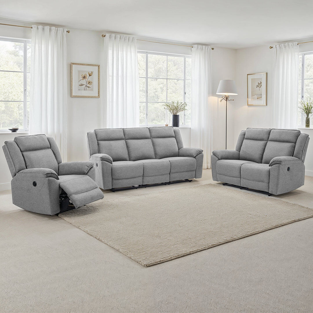 Latitude Run Beola 3 Piece Linen Reclining Living Room Set Grey 3
