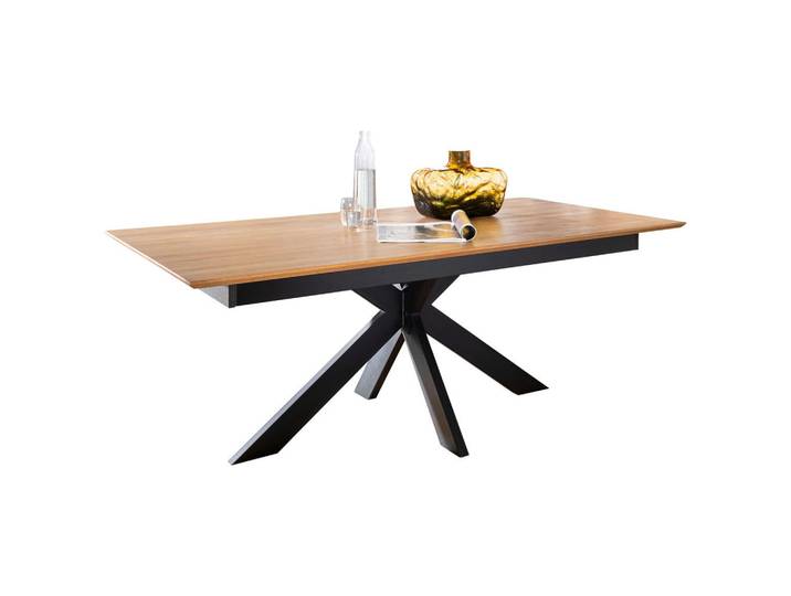 P & B Esstisch, Braun, Holz, Wildeiche, massiv, rechteckig, X-Form, 100x75x180 cm, ausziehbar, Esszimmer, Tische, Esstische, Esstische ausziehbar