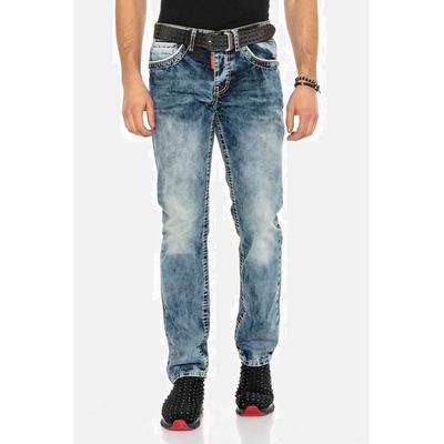 Straight-Jeans CIPO & BAXX "Jeans", Herren, Gr. 30, Länge 34, blau, 100% Baumwolle, unifarben, Basic, regular fit lang, Jeans Straight-Jeans, In Straight Fit, CD-148