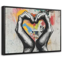 LEINWAND Bilder mit Rahmen - Hände - Herz - Straßenkunst - Graffiti - 30x20