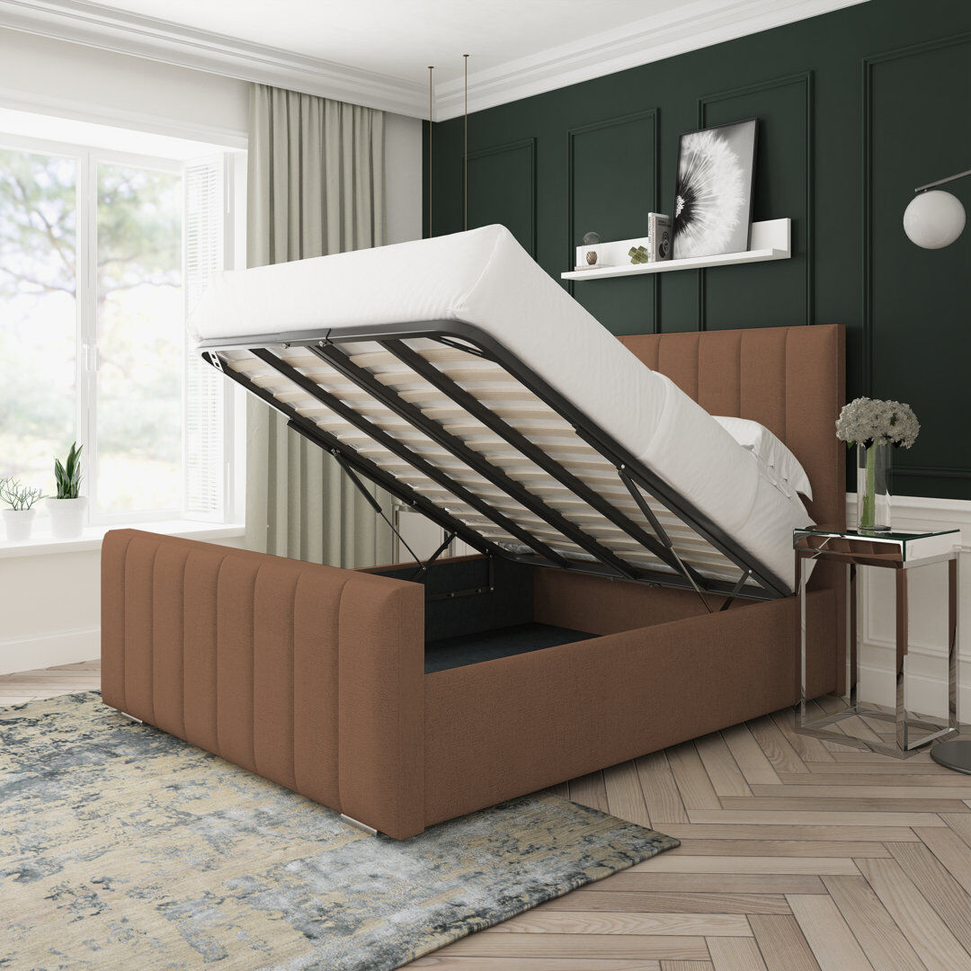 17 Stories Oakley Wool Upholstered Ottoman Bed Frame Truffle Single (3')