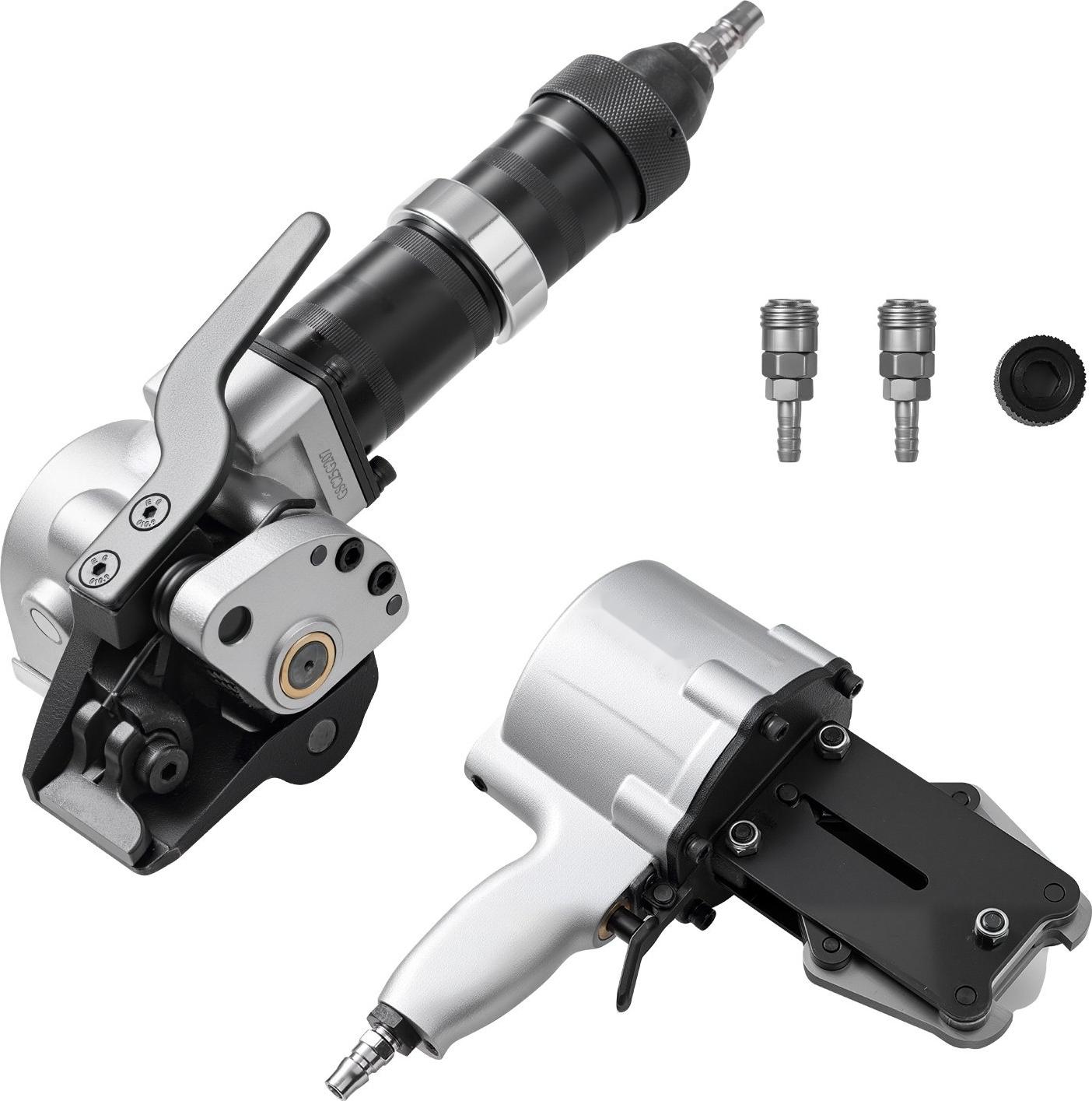 Pneumatische Umreifungsmaschine - Stahl-/Metallband-Umreifungsgerät - 3-in-1 Spannen Schneiden Versiegeln - 19 mm Bandbreite - 8.500 N Spannkraft - Für Paletten & Verpackung