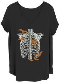 Plus Size Women's Spooky Skeleton V-Neck T-Shirt by Mad Engine in Black (Size 2X (18-20))