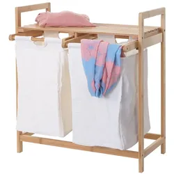 Wäschesammler MCW-B83, Laundry Wäschesortierer Wäschekorb Wäschebehälter, Bambus 2 Fächer 74x64x33cm 70l ~ weiß