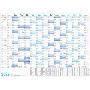 Häfft Plakatkalender 11432-4, Blau gefalzt, Jahr 2027, Jahresplaner, 15 Monate, 89 x 63cm (A1)