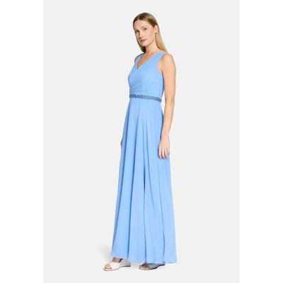 Abendkleid VERA MONT "Damen mit Plissee", Damen, Gr. 44, Normalgrößen, blau (paris blau), Chiffon, Obermaterial: 100% Polyester. Besatz: 100% Polyester. Futter: 100% Polyester, festlich, ausgestellt lang, V-Ausschnitt, Kleider Abendkleid, Dekoelemente