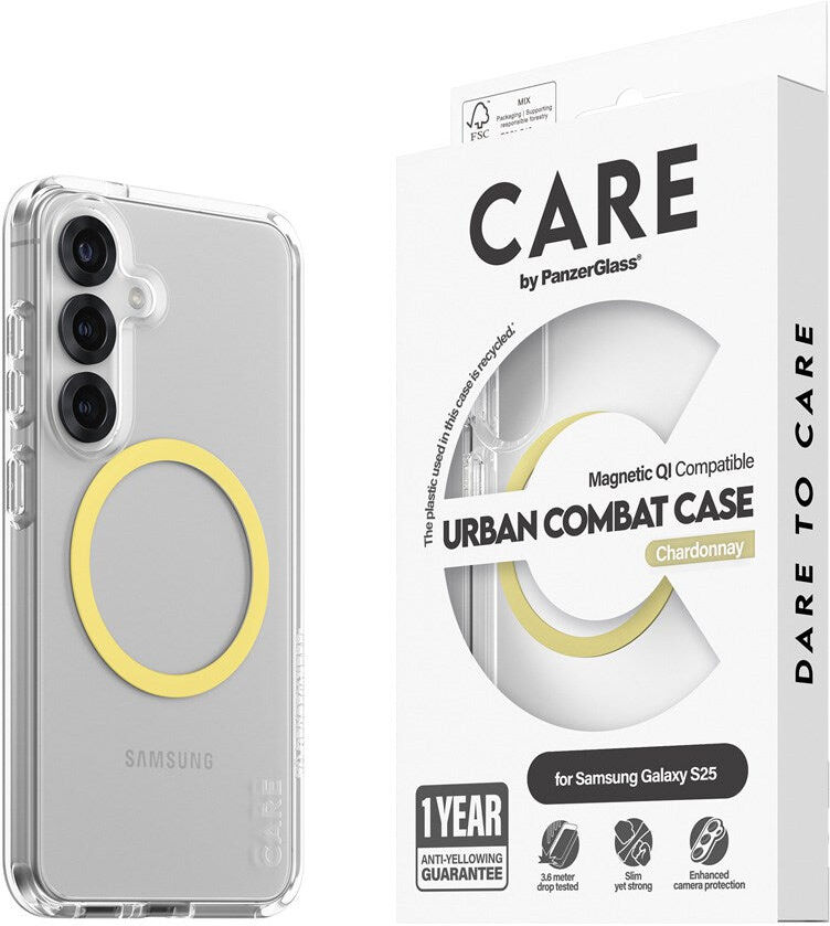 CARE by PanzerGlass Samsung Galaxy S25 FLAGSHIP Urban Combat Cover - Qi Kompatibel - Gennemsigtig / Chardonnay