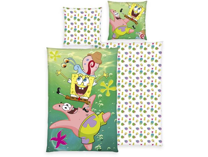 Bettwäsche SPONGE BOB Sponge Bob , bunt, B/L: 135cm x 200cm, 1 Stk., 1 Stk., Renforcé, B/L: 80cm x 80cm, 2 Stk., Renforcé, Obermaterial: 100% Baumwolle, Bettwäsche, Bettwäsche, Wendebettwäsche