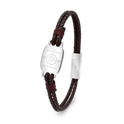 ID Armband TOM TAILOR "Kompass", braun (edelstahlfarben, braun), Armbänder, Herren, 22cm, Edelstahl Leder, Edelstahl, Leder