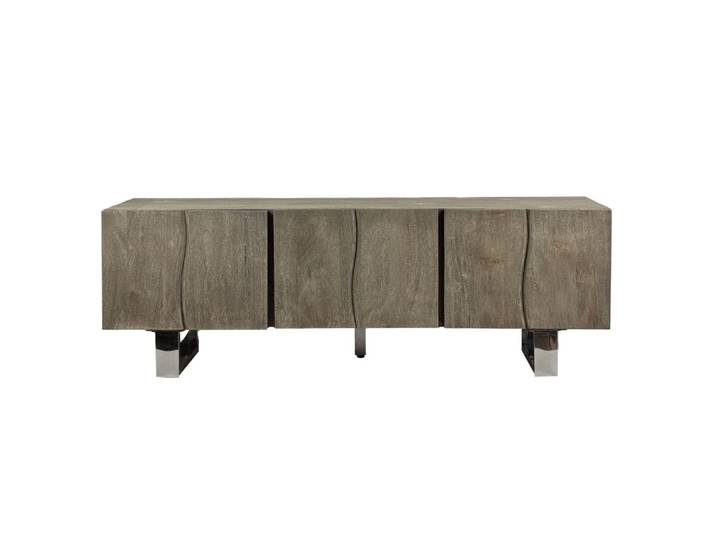 Meuble tv bas 160 cm en bois massif, gris