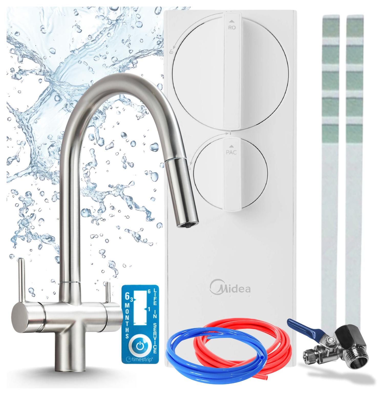 Küchenarmatur Ari Slender Mit Umkehrosmose Wasserfiltersystem Ro5 400 Gpd, Zweigriffarmatur, Keramikkartusche, Perlator, Inox