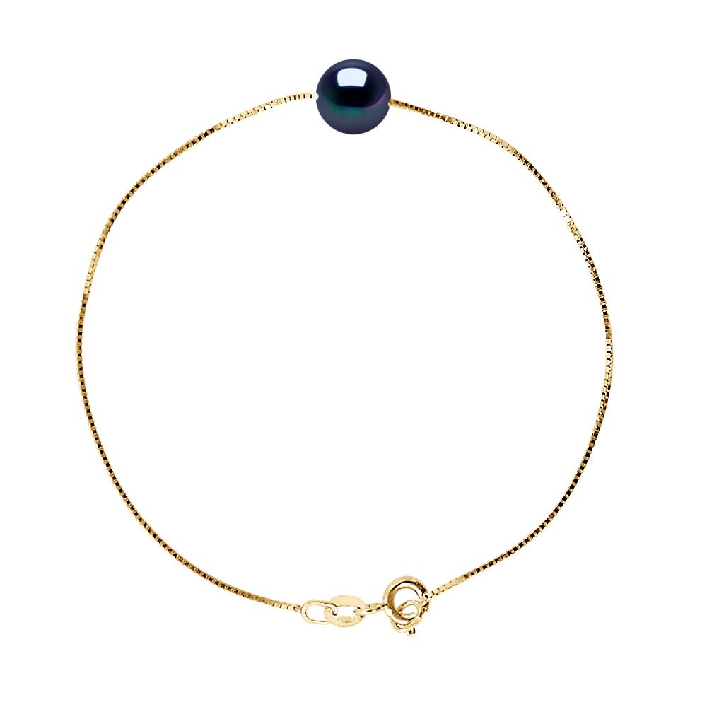Armband Gekweekte Pearl Zoetwater 8-9mm Black Chain Venetiaanse Yellow Gold