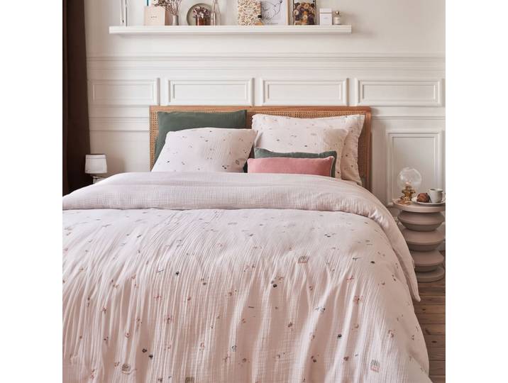 Housse de couette imprimée en gaze de coton beige 260x240
