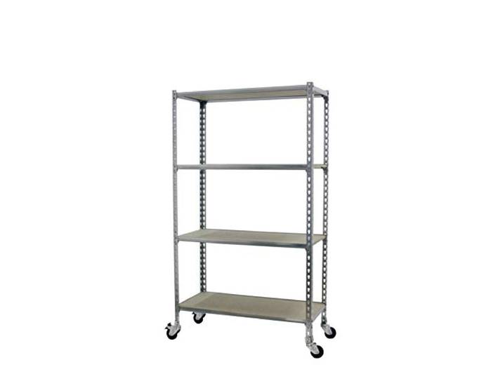 Simon Rack Metallregal mit Rollen 1575x900x300 mm - Maderclick 4 Höhen, Holzablage, Biegepunkt 75 kg, Korrosionsschutzlackierung, Klicksystem-Montage, Verzinkt