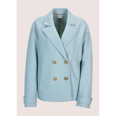 Jackenblazer MADELEINE "Wollblazer Stillvoller Zweireiher aus Schurwolle", Damen, Gr. 44, blau (bleu), Obermaterial: 100% Schurwolle WV., Modern, Blazer, Zweireiher aus gekochter Wolle