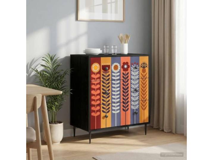 KGHFDVB Kommode Essen Sonnenblumenmuster 66 x 36,5 x 76 cm 3 Schubladen, Holzwerkstoff, erhöhte Füße, matte Griffe, für Wohnzimmer