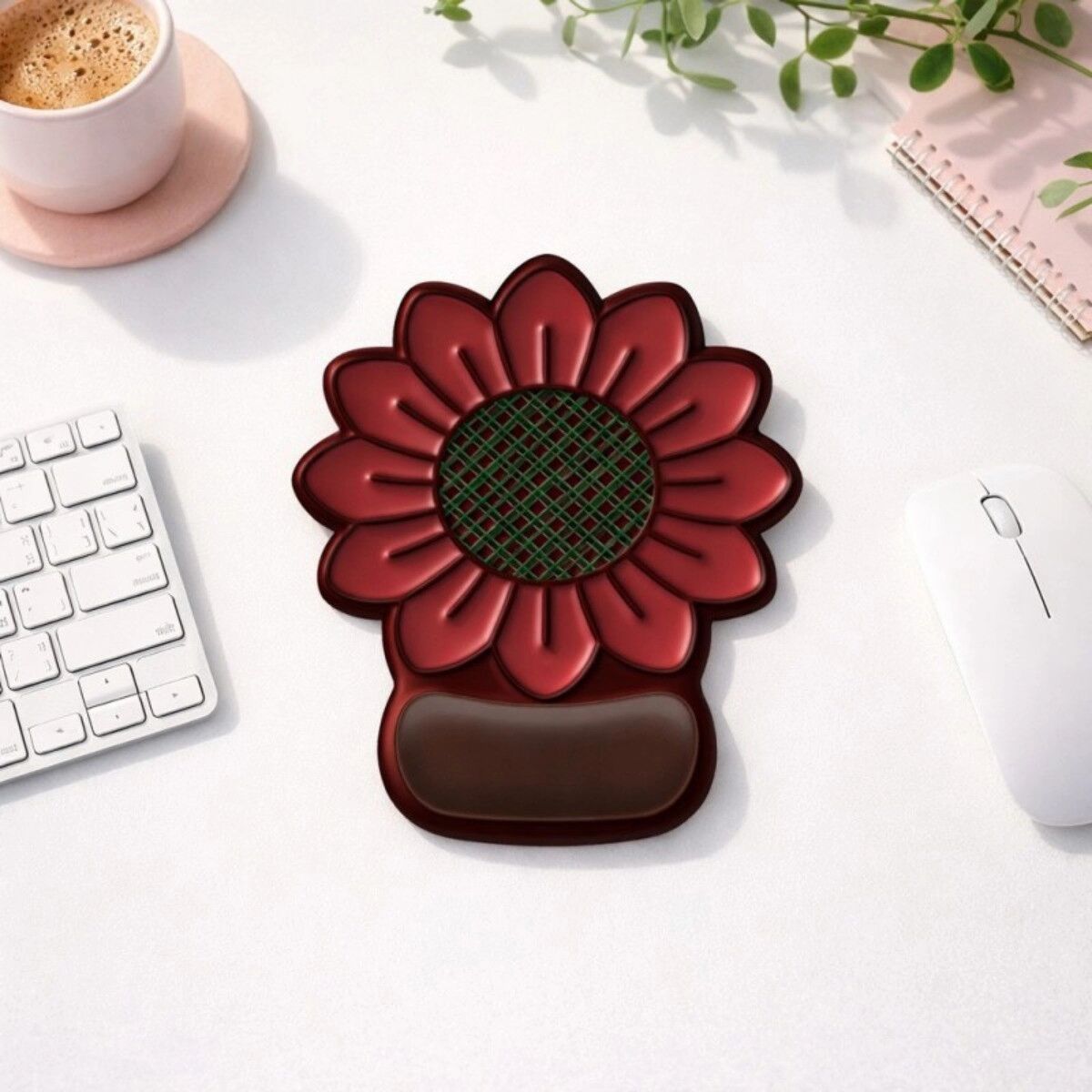 INF Tapis de souris en silicone créatif avec repose-poignet - Antidérapant, résistant à l'usure, support poignet bureau, 25.5cm Rouge