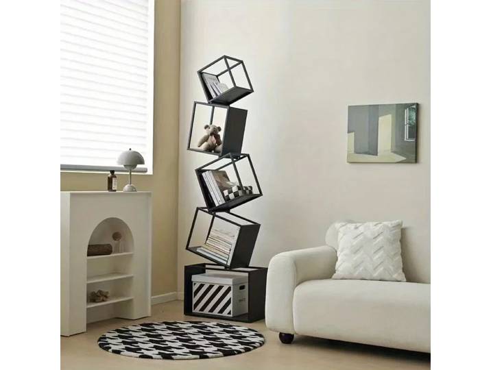 Bibliothèque d'angle multicouche moderne, bibliothèque verticale en fer pour le rangement au bureau, support à livres à plusieurs niveaux en forme