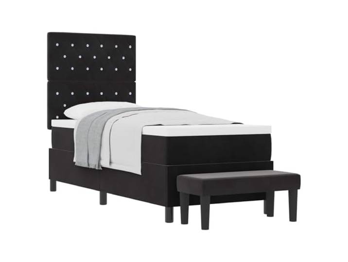 KTHLBRH Boxspringbett mit Kopfteil aus schwarzem Samt, 200 x 80 cm Kopfteil aus Samt, Holzrahmen, mittelfeste Matratze, modernes Design, pflegeleicht