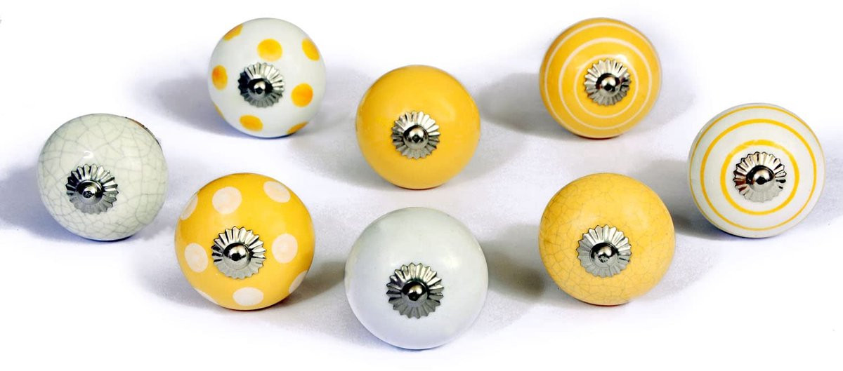 TRANKIELO® Set van 8 handgeschilderde keramische knoppen voor kasten en laden, 40 mm diameter