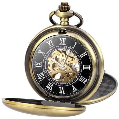 Multicon Wholesale Hub Men's Retro Pocket Watch With Chain, Classic Mechanical Movement, Vintage Roman Numerals, Durable Alloy Case bronze