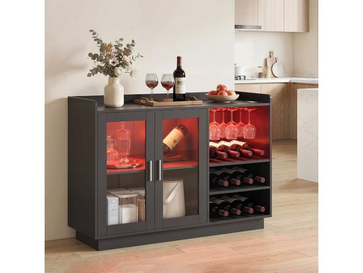 HOMCOM Meuble de Bar LED RGB Noir Range-Bouteilles 12 Salle à Manger