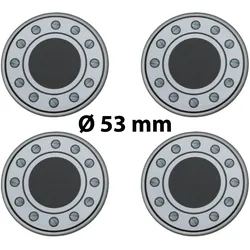 4 x Ø 53 mm Polymere Aufkleber / Schrauben-Optik / Nabenkappen, Felgendeckel